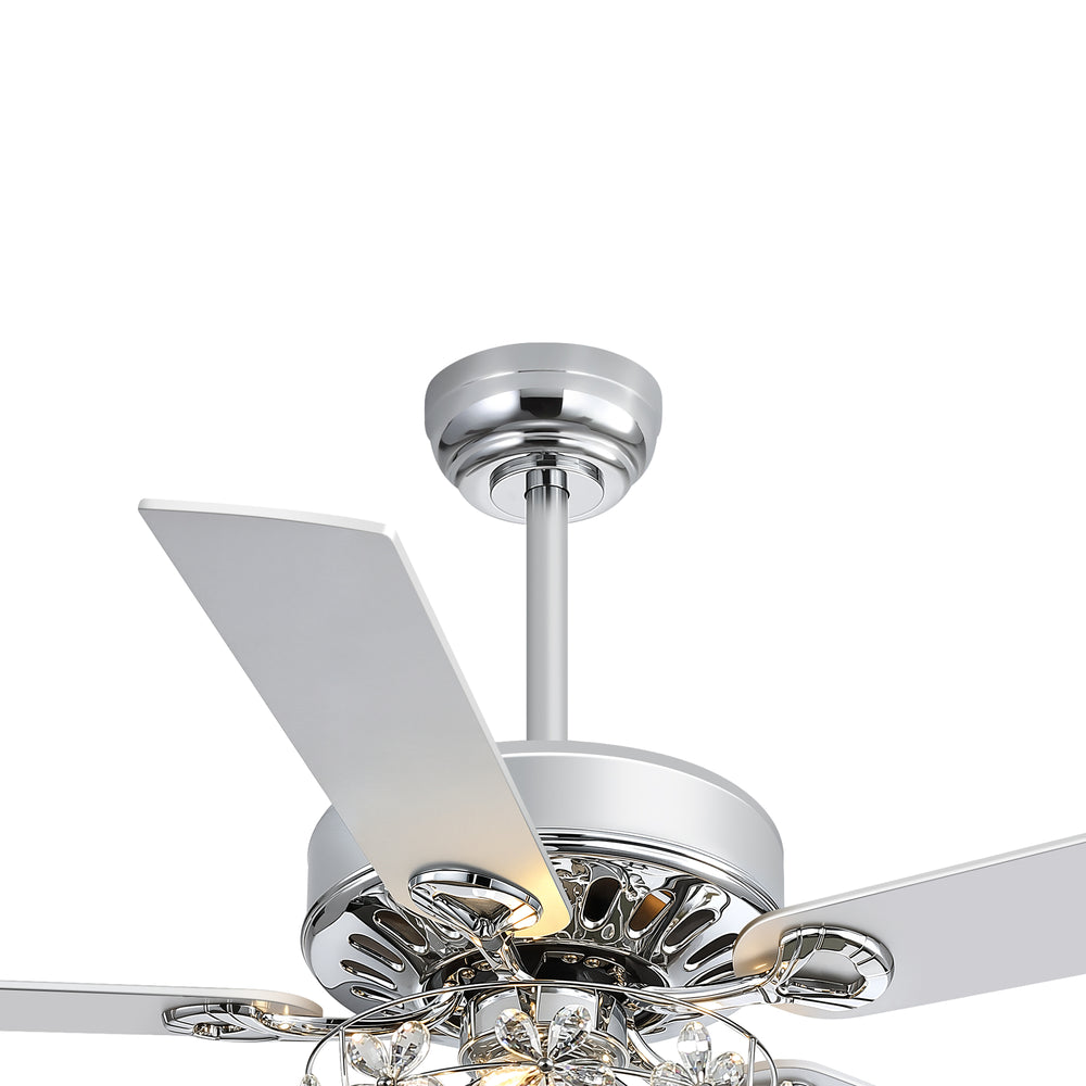 52-Inch Chrome Ceiling Fan with Light, Reversible DC Motor, 6 Speeds Remote Control, 5 Blades, E12 Bulb Base, Downrod Mount