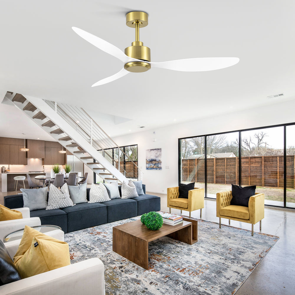 52-Inch Ceiling Fan without Light, 3 ABS Blades, Remote Control with 6 Speeds, Reverse Function, Timer, Quiet DC Motor, Includes 5" & 10" Downrods, Ideal for Dining, Bedroom, and Living Room