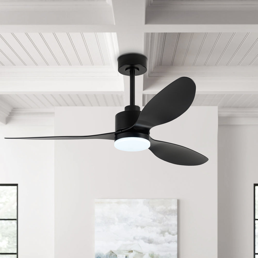 52-Inch Modern Ceiling Fan with Light, 3 ABS Blades, 18W LED with 3 Color Temperatures, Remote Control with 6 Speeds, Reverse Function, Timer, Quiet DC Motor, Includes 5" & 10" Downrods, Ideal for Dining, Bedroom, and Living Room