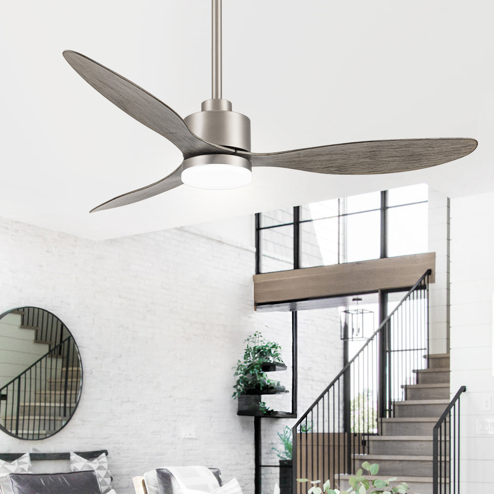52-Inch Modern Ceiling Fan with Light, 3 ABS Blades, 18W LED with 3 Color Temperatures, Remote Control with 6 Speeds, Reverse Function, Timer, Quiet DC Motor, Includes 5" & 10" Downrods, Ideal for Dining, Bedroom, and Living Room