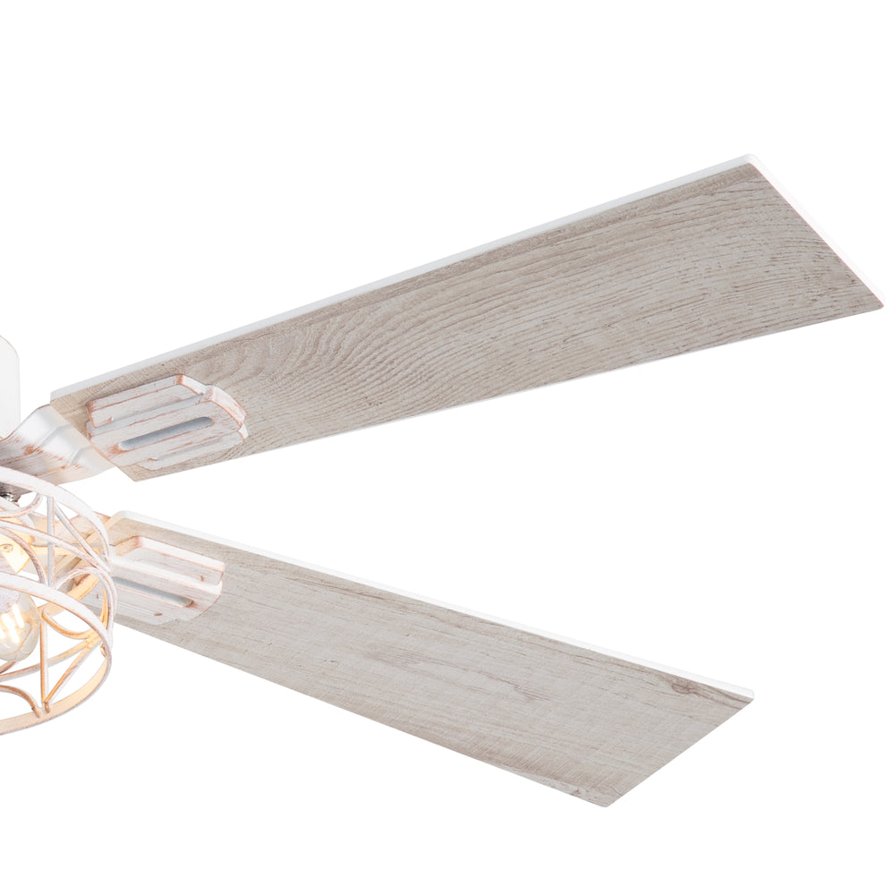 42-inch Ceiling Fan with Distressed White or Matte Black Finish, 5 Reversible Blades, Quiet DC Motor, Remote Control,6" Downrod
