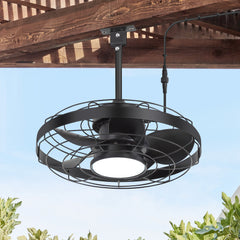 20" Plug-In Outdoor  Ceiling Fan with Light, IP44 Waterproof,Matte Black Finish, 5 ABS Blades, Integrated 16W LED (3 Color Temps, Dimmable), Quiet Energy-Saving DC Motor, 6 Speeds with Timer, Remote Control, Reversible Airflow, Includes 6" & 10" Downrods