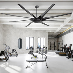 100" Oversized HVLS Ceiling Fan No Light, Matte Black Finish, 8 ABS Blades, Quiet Energy-Saving 67W DC Motor, 6 Speeds with Timer, Remote Control, Reversible Airflow for Year-Round Comfort, Includes 12"/24"/36" Downrods for Flexible Installation