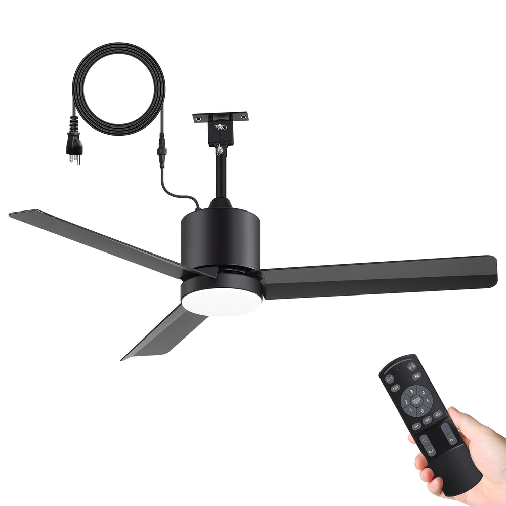 42-Inch Outdoor Ceiling Fan with Light, Matte Black Waterproof Ceiling Fan, 3-Blade Quiet DC Motor, Dimmable LED 3CCT, 6 Speeds Remote, Timer, Reversible for Patio Porch Gazebo