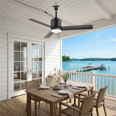 42-Inch Outdoor Ceiling Fan with Light, Matte Black Waterproof Ceiling Fan, 3-Blade Quiet DC Motor, Dimmable LED 3CCT, 6 Speeds Remote, Timer, Reversible for Patio Porch Gazebo