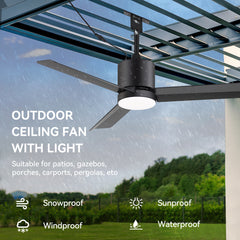 42-Inch Outdoor Ceiling Fan with Light, Matte Black Waterproof Ceiling Fan, 3-Blade Quiet DC Motor, Dimmable LED 3CCT, 6 Speeds Remote, Timer, Reversible for Patio Porch Gazebo