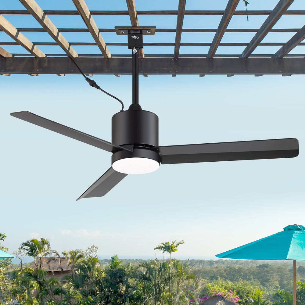 42-Inch Outdoor Ceiling Fan with Light, Matte Black Waterproof Ceiling Fan, 3-Blade Quiet DC Motor, Dimmable LED 3CCT, 6 Speeds Remote, Timer, Reversible for Patio Porch Gazebo