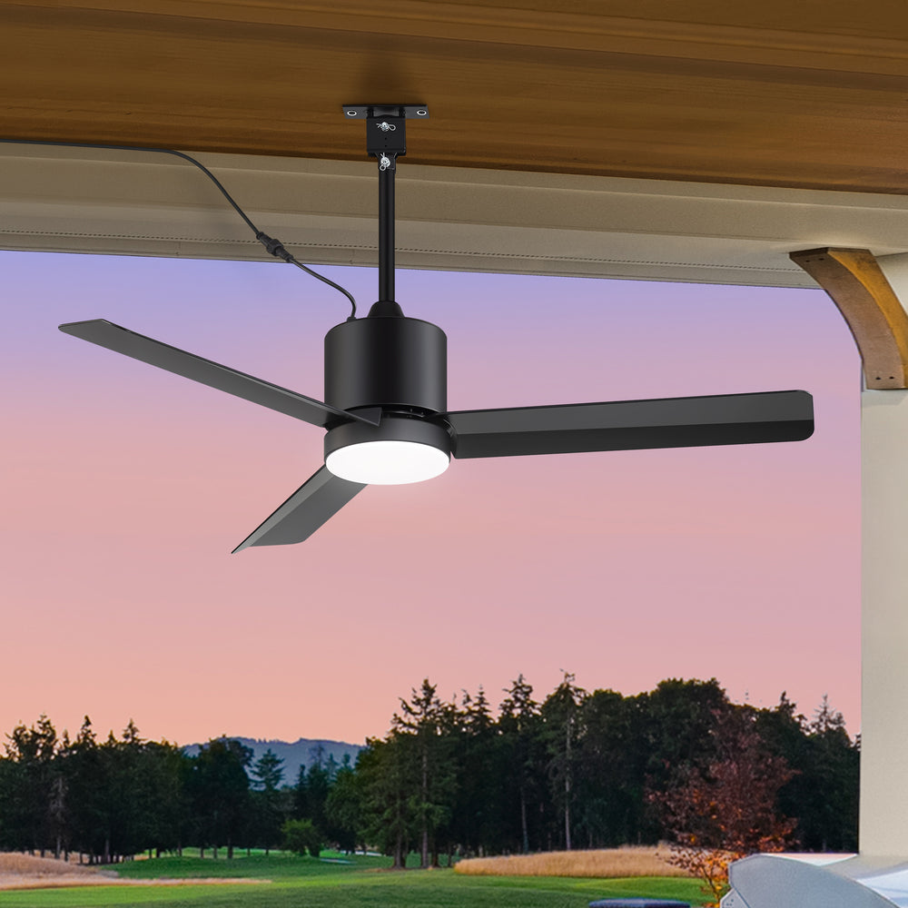 42-Inch Outdoor Ceiling Fan with Light, Matte Black Waterproof Ceiling Fan, 3-Blade Quiet DC Motor, Dimmable LED 3CCT, 6 Speeds Remote, Timer, Reversible for Patio Porch Gazebo