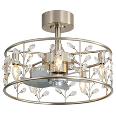20" Crystal Cage Ceiling Fan with Light, Floral/Leaf Crystal Shade, 5-Blade Reversible DC Motor, 6 Speeds, Remote Control, Includes 6" & 10" Downrods, Indoor Ceiling Fan for Bedroom/Living Room