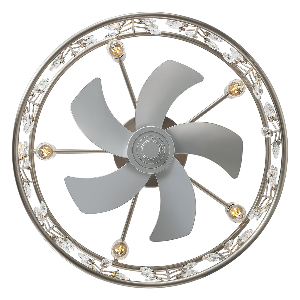 20-inch Crystal Cage Ceiling Fan with Light, Floral/Leaf Crystal Shade, 5-Blade Reversible DC Motor, 6 Speeds, Remote Control, Includes 6" & 10" Downrods, Indoor Ceiling Fan for Bedroom/Living Room