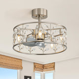 20-inch Crystal Cage Ceiling Fan with Light, Floral/Leaf Crystal Shade, 5-Blade Reversible DC Motor, 6 Speeds, Remote Control, Includes 6" & 10" Downrods, Indoor Ceiling Fan for Bedroom/Living Room