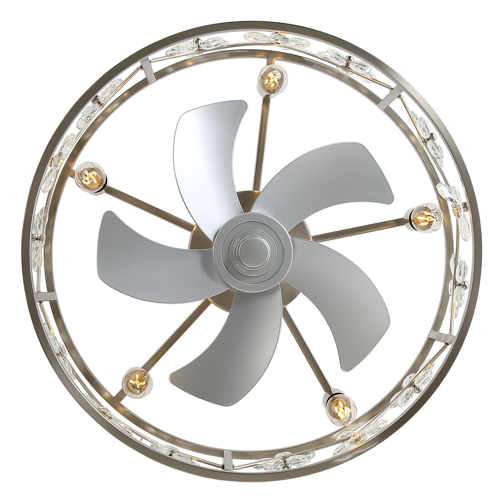 20-inch Crystal Cage Ceiling Fan with Light, Floral/Leaf Crystal Shade, 5-Blade Reversible DC Motor, 6 Speeds, Remote Control, Includes 6" & 10" Downrods, Indoor Ceiling Fan for Bedroom/Living Room