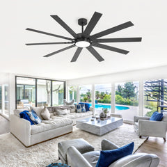72-Inch Large Ceiling Fan with Light,  DC Motor, 10-Blade Dual-Finish Plywood Blades, 3-Color LED with Memory, 6-Speed Remote Control, Reversible Airflow, Downrod Mount for Large Rooms