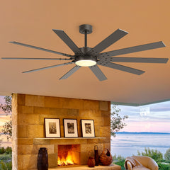 72-Inch Large Ceiling Fan with Light,  DC Motor, 10-Blade Dual-Finish Plywood Blades, 3-Color LED with Memory, 6-Speed Remote Control, Reversible Airflow, Downrod Mount for Large Rooms