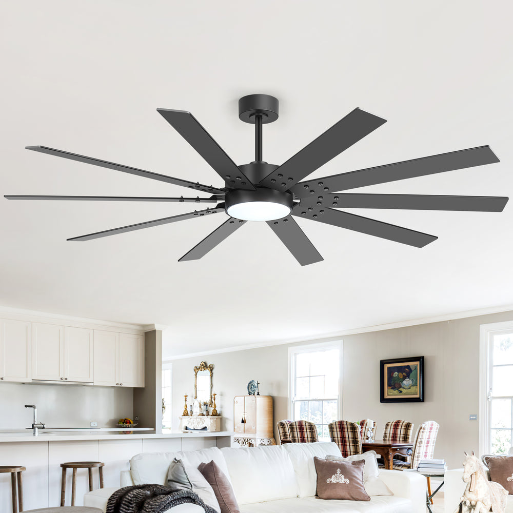 Breezary 72" 10-Blade Silent DC Motor Modern Ceiling Fan with 3-CCT LED Light (Memory Function)