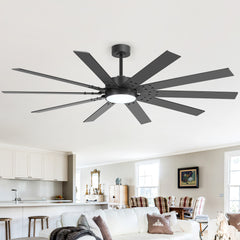72-Inch Large Ceiling Fan with Light,  DC Motor, 10-Blade Dual-Finish Plywood Blades, 3-Color LED with Memory, 6-Speed Remote Control, Reversible Airflow, Downrod Mount for Large Rooms