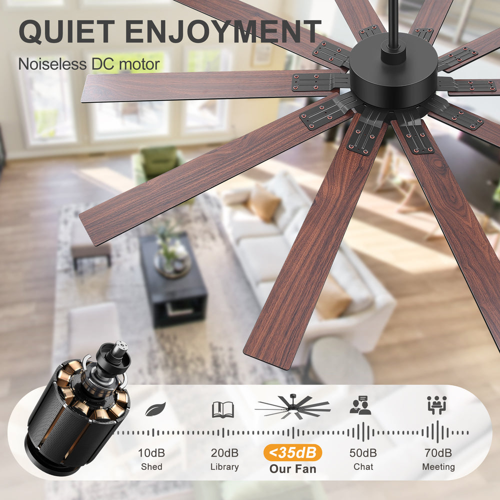 Breezary 72" 10-Blade Silent DC Motor Modern Ceiling Fan with 3-CCT LED Light (Memory Function)