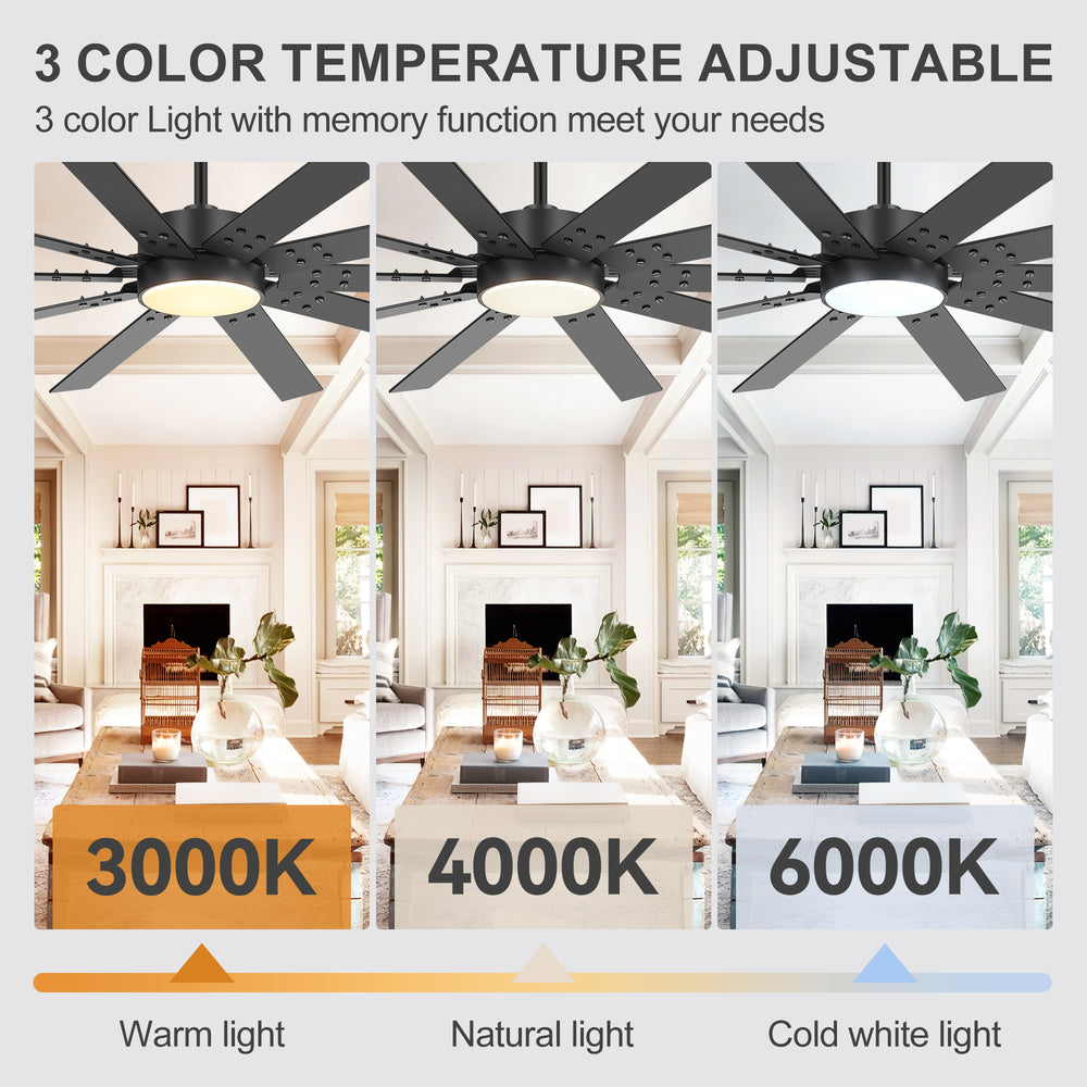 Breezary 72" 10-Blade Silent DC Motor Modern Ceiling Fan with 3-CCT LED Light (Memory Function)