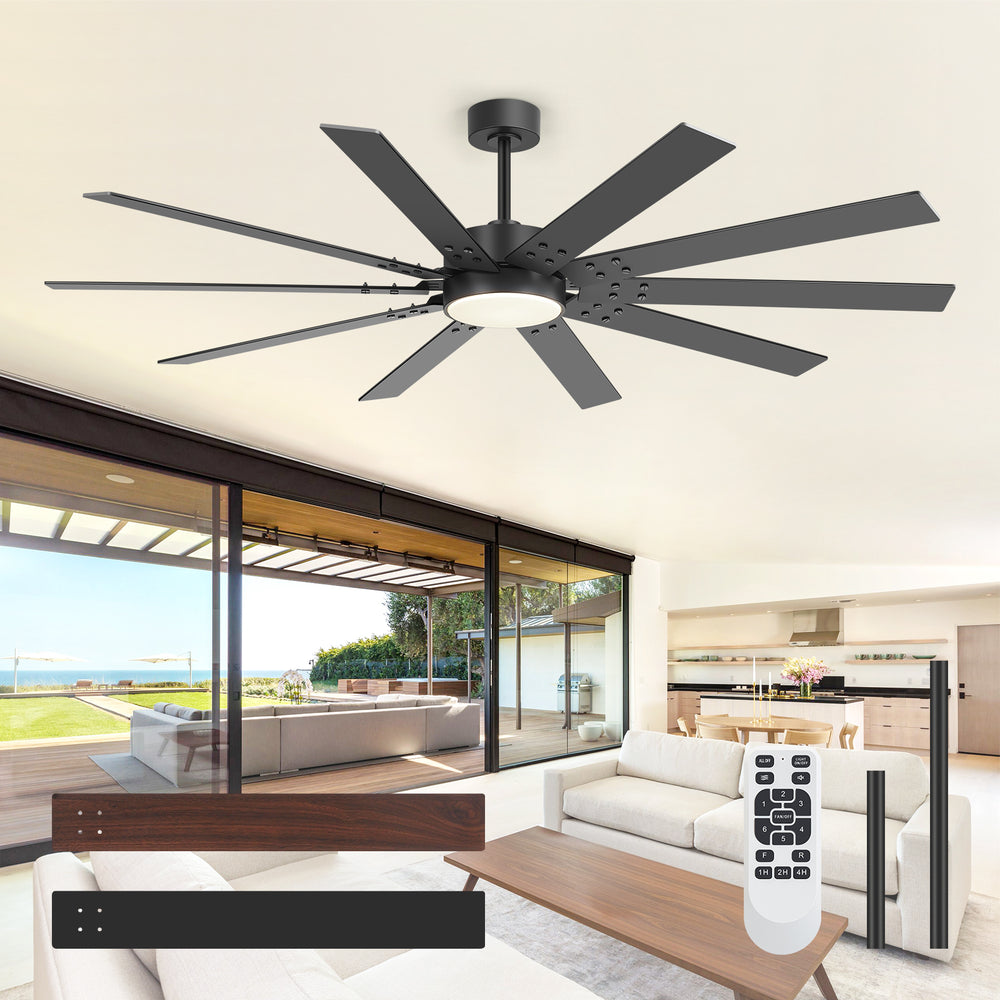 Breezary 72" 10-Blade Silent DC Motor Modern Ceiling Fan with 3-CCT LED Light (Memory Function)