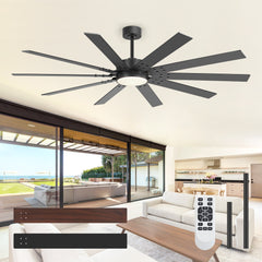 72-Inch Large Ceiling Fan with Light,  DC Motor, 10-Blade Dual-Finish Plywood Blades, 3-Color LED with Memory, 6-Speed Remote Control, Reversible Airflow, Downrod Mount for Large Rooms