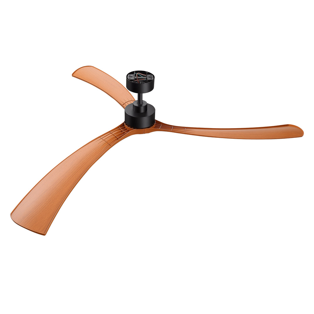 Breezary 72" 3-Blade Silent DC Motor Modern Ceiling Fan - Matte Black & Walnut (No Light)