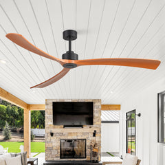 Breezary 72" 3-Blade Silent DC Motor Modern Ceiling Fan - Matte Black & Walnut (No Light)