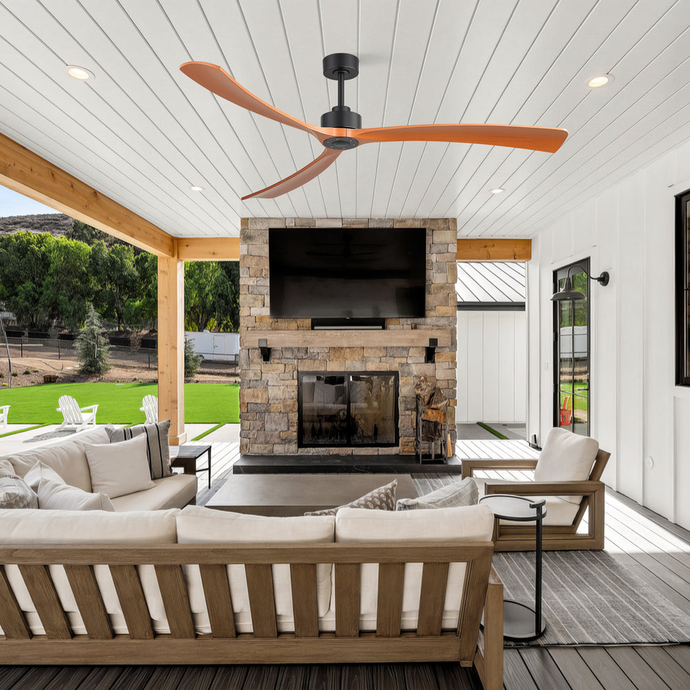 Breezary 72" 3-Blade Silent DC Motor Modern Ceiling Fan - Matte Black & Walnut (No Light)