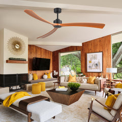 Breezary 72" 3-Blade Silent DC Motor Modern Ceiling Fan - Matte Black & Walnut (No Light)