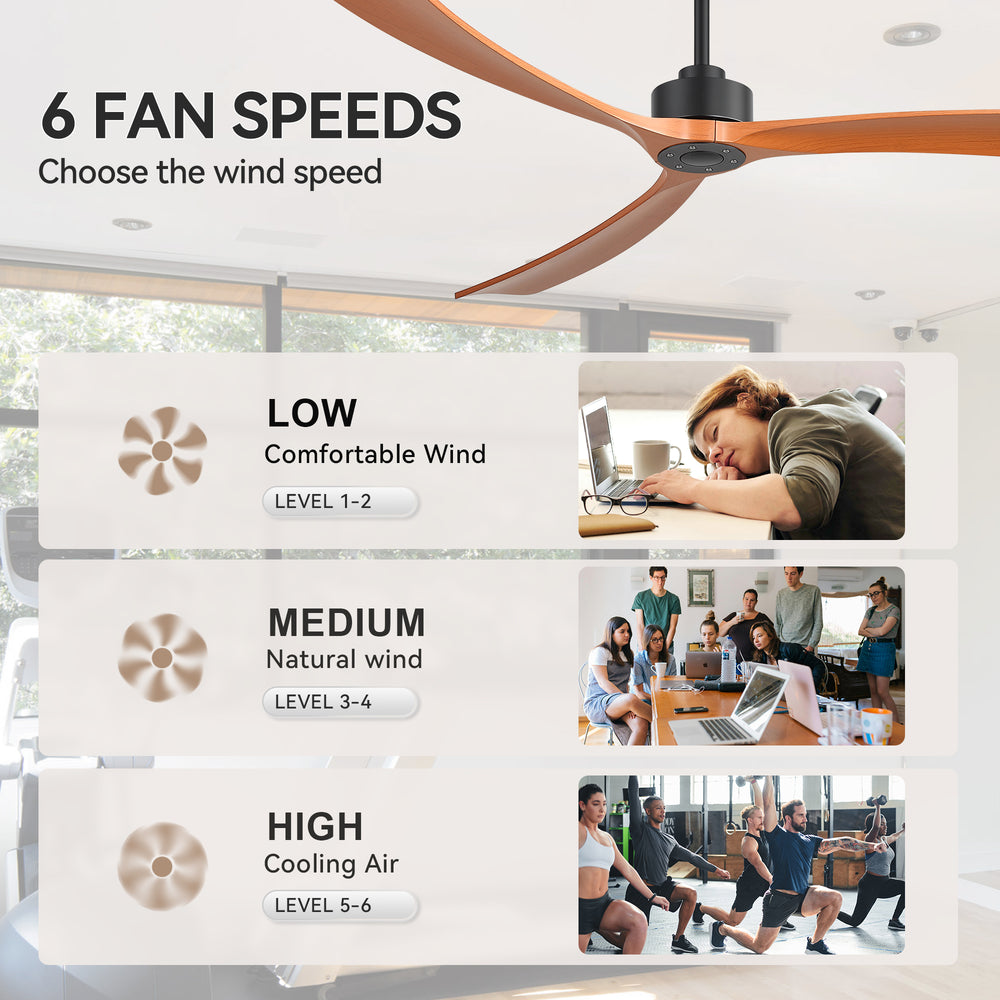 Breezary 72" 3-Blade Silent DC Motor Modern Ceiling Fan - Matte Black & Walnut (No Light)