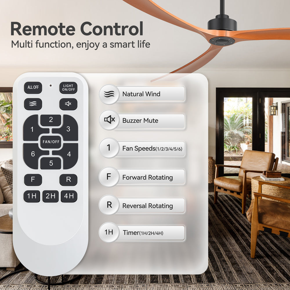 Breezary 72" 3-Blade Silent DC Motor Modern Ceiling Fan - Matte Black & Walnut (No Light)