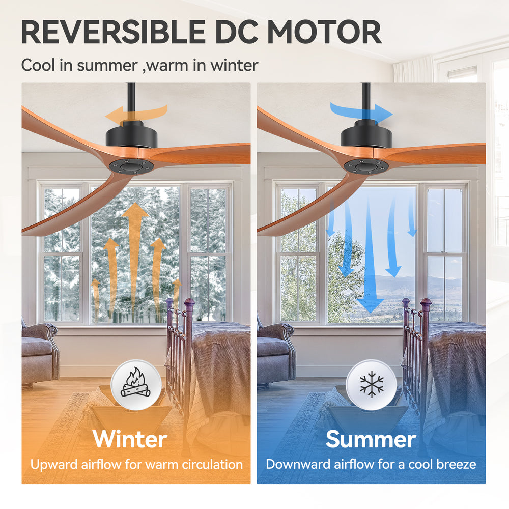 Breezary 72" 3-Blade Silent DC Motor Modern Ceiling Fan - Matte Black & Walnut (No Light)