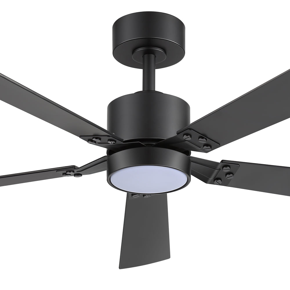 52-Inch Matte Black Ceiling Fan with RGB LED Light, 3 CCT 3000K/4000K/6000K, DC Motor 6-Speed Reversible, Remote Control with 2H Timer, Dual-Finish Blades