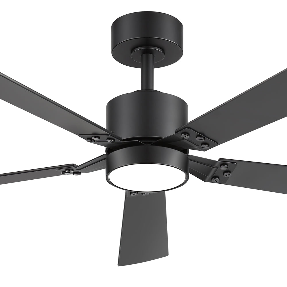 52-Inch Matte Black Ceiling Fan with RGB LED Light, 3 CCT 3000K/4000K/6000K, DC Motor 6-Speed Reversible, Remote Control with 2H Timer, Dual-Finish Blades