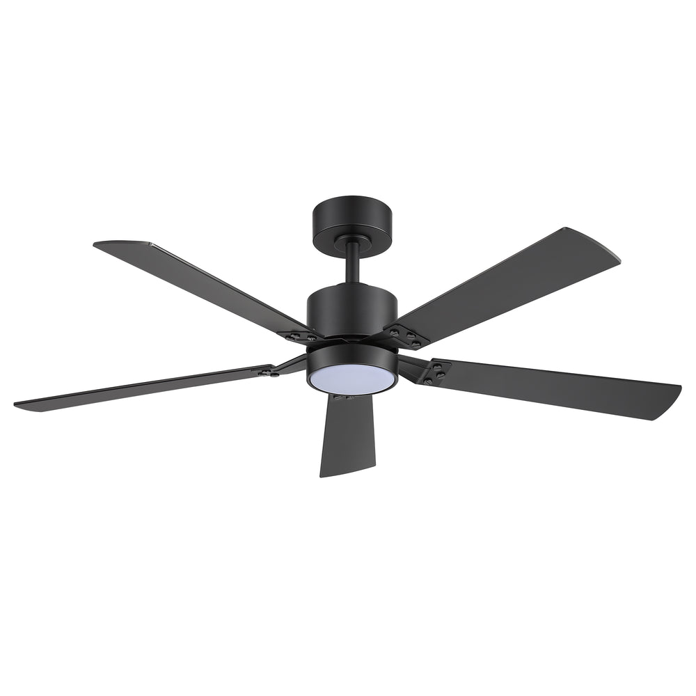 52-Inch Matte Black Ceiling Fan with RGB LED Light, 3 CCT 3000K/4000K/6000K, DC Motor 6-Speed Reversible, Remote Control with 2H Timer, Dual-Finish Blades