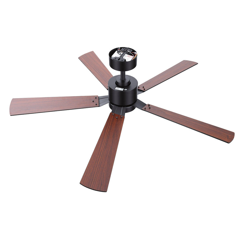 52-Inch Matte Black Ceiling Fan with RGB LED Light, 3 CCT 3000K/4000K/6000K, DC Motor 6-Speed Reversible, Remote Control with 2H Timer, Dual-Finish Blades