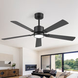 52-Inch Matte Black Ceiling Fan with RGB LED Light, 3 CCT 3000K/4000K/6000K, DC Motor 6-Speed Reversible, Remote Control with 2H Timer, Dual-Finish Blades
