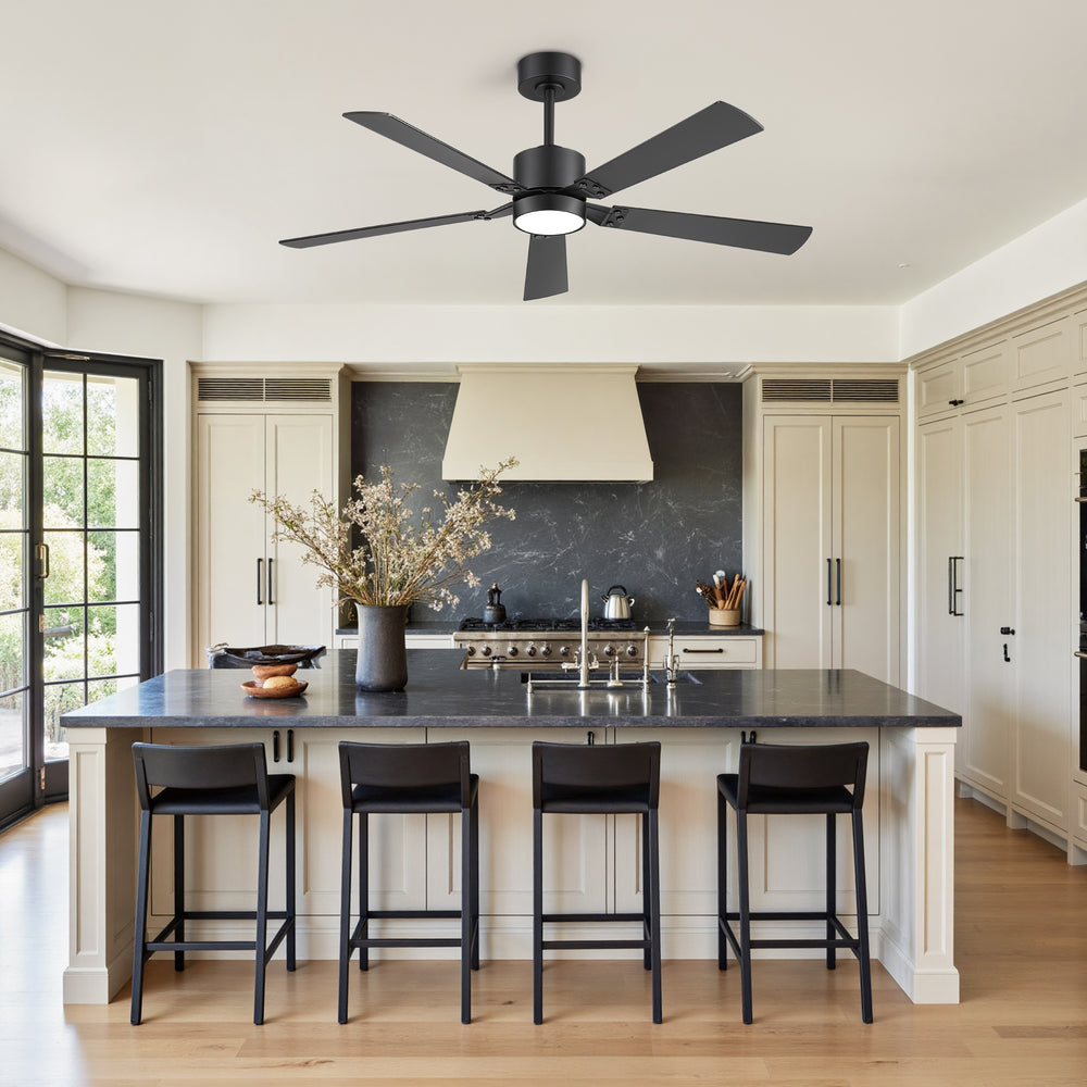 52-Inch Matte Black Ceiling Fan with RGB LED Light, 3 CCT 3000K/4000K/6000K, DC Motor 6-Speed Reversible, Remote Control with 2H Timer, Dual-Finish Blades