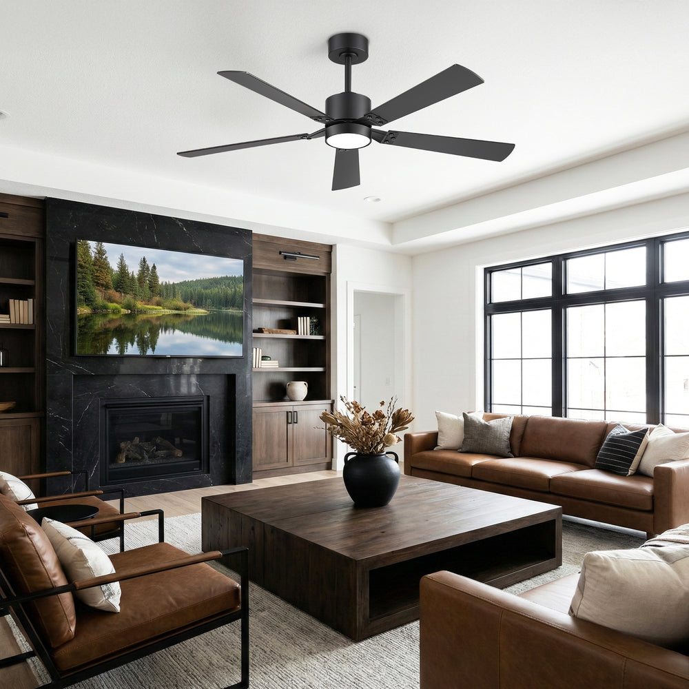 52-Inch Matte Black Ceiling Fan with RGB LED Light, 3 CCT 3000K/4000K/6000K, DC Motor 6-Speed Reversible, Remote Control with 2H Timer, Dual-Finish Blades