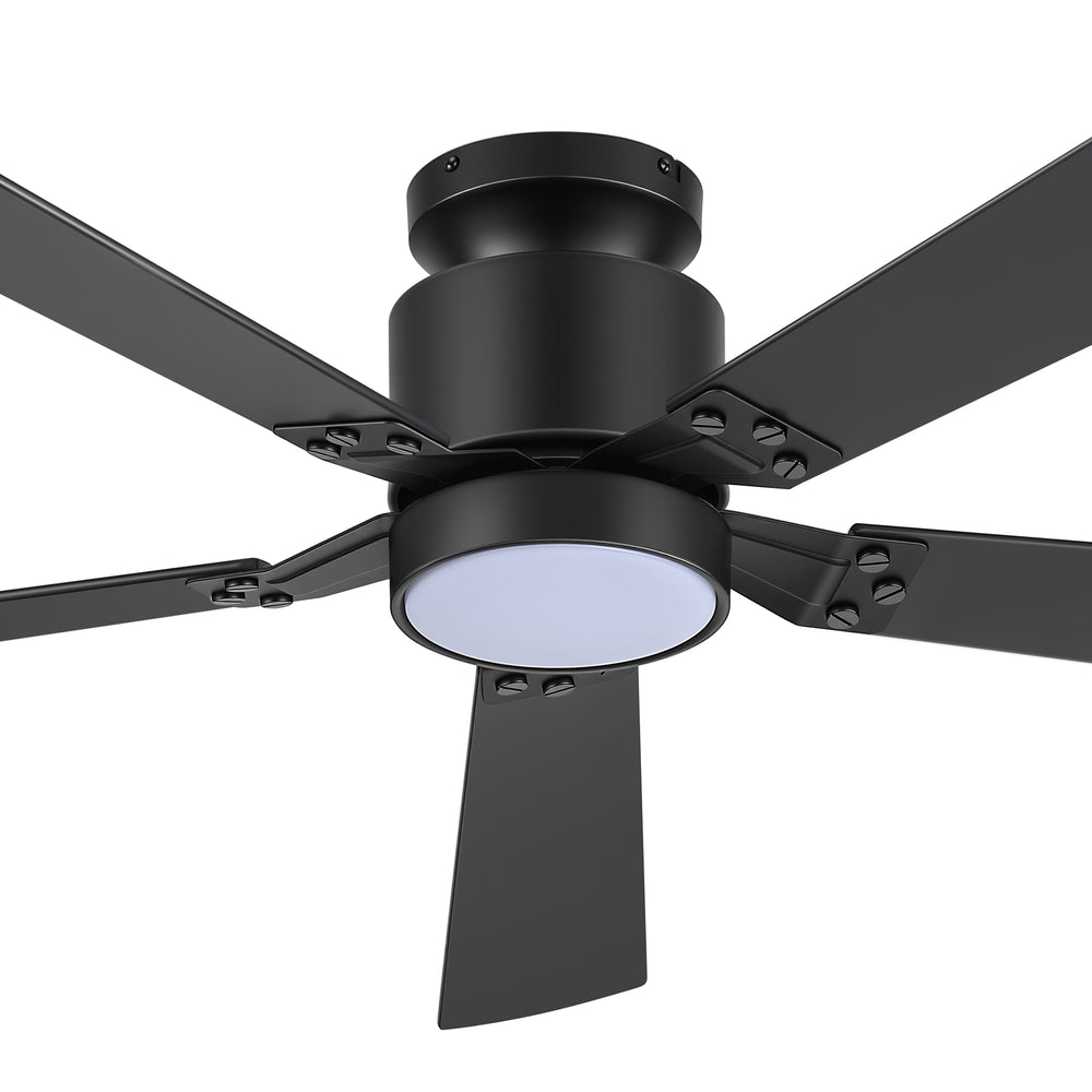 52-Inch Matte Black Ceiling Fan with RGB LED Light, 3 CCT 3000K/4000K/6000K, DC Motor 6-Speed Reversible, Remote Control with 2H Timer, Dual-Finish Blades