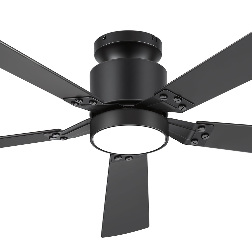 52-Inch Matte Black Ceiling Fan with RGB LED Light, 3 CCT 3000K/4000K/6000K, DC Motor 6-Speed Reversible, Remote Control with 2H Timer, Dual-Finish Blades