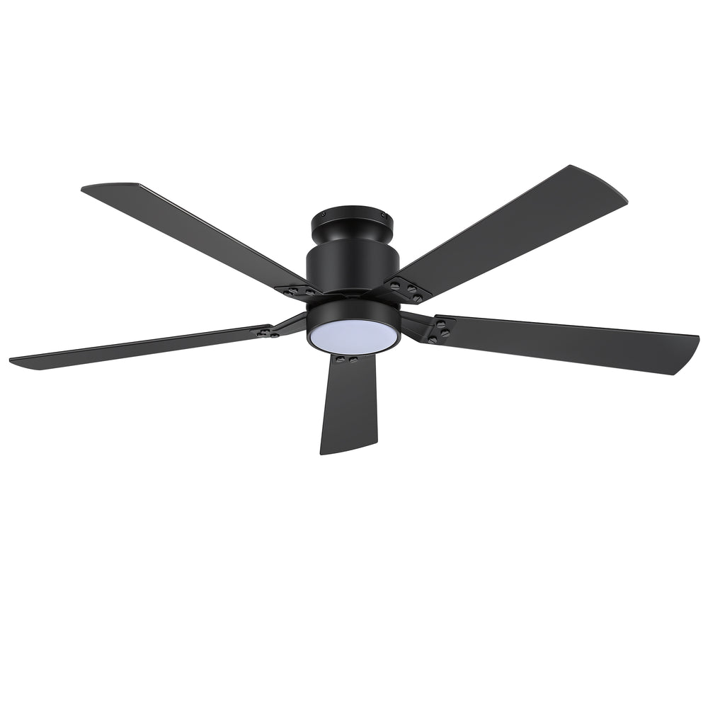 52-Inch Matte Black Ceiling Fan with RGB LED Light, 3 CCT 3000K/4000K/6000K, DC Motor 6-Speed Reversible, Remote Control with 2H Timer, Dual-Finish Blades