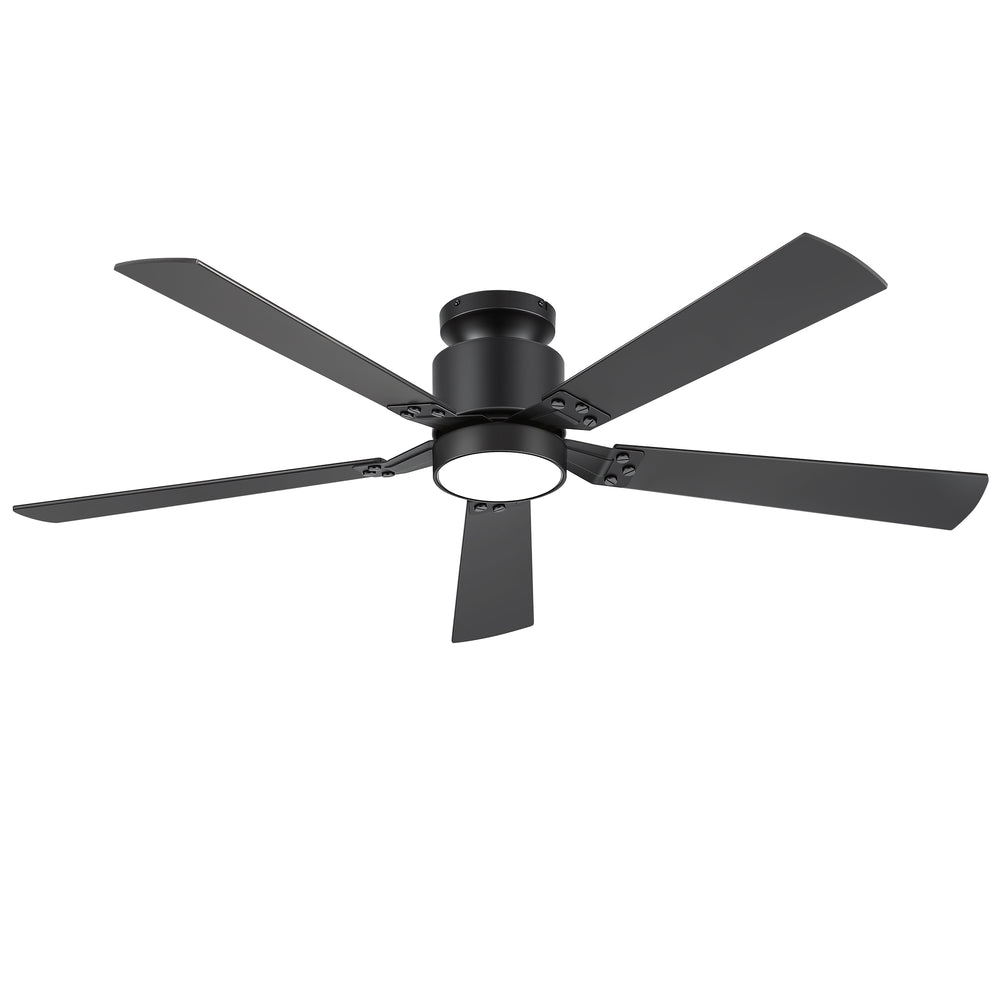52-Inch Matte Black Ceiling Fan with RGB LED Light, 3 CCT 3000K/4000K/6000K, DC Motor 6-Speed Reversible, Remote Control with 2H Timer, Dual-Finish Blades