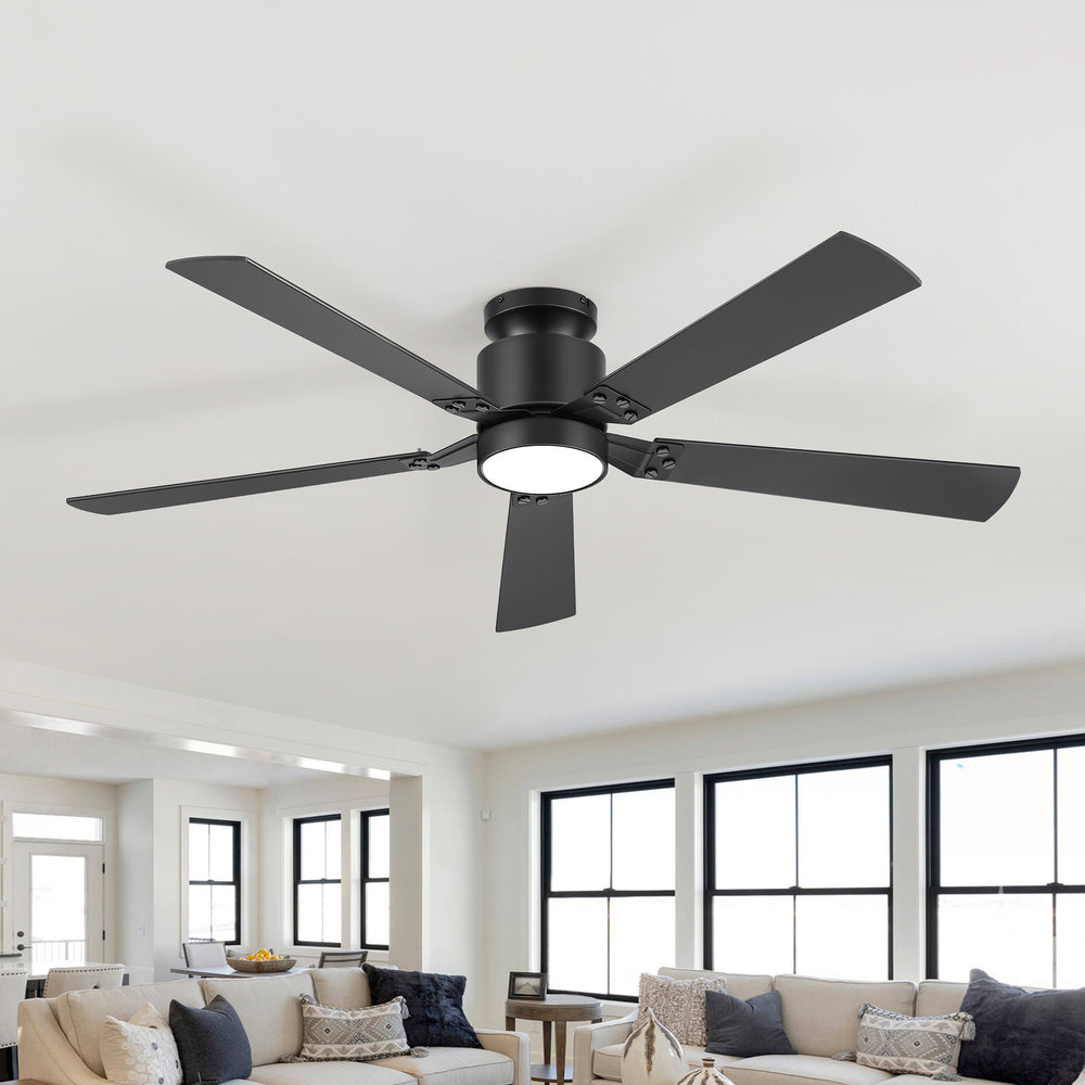 52-Inch Matte Black Ceiling Fan with RGB LED Light, 3 CCT 3000K/4000K/6000K, DC Motor 6-Speed Reversible, Remote Control with 2H Timer, Dual-Finish Blades