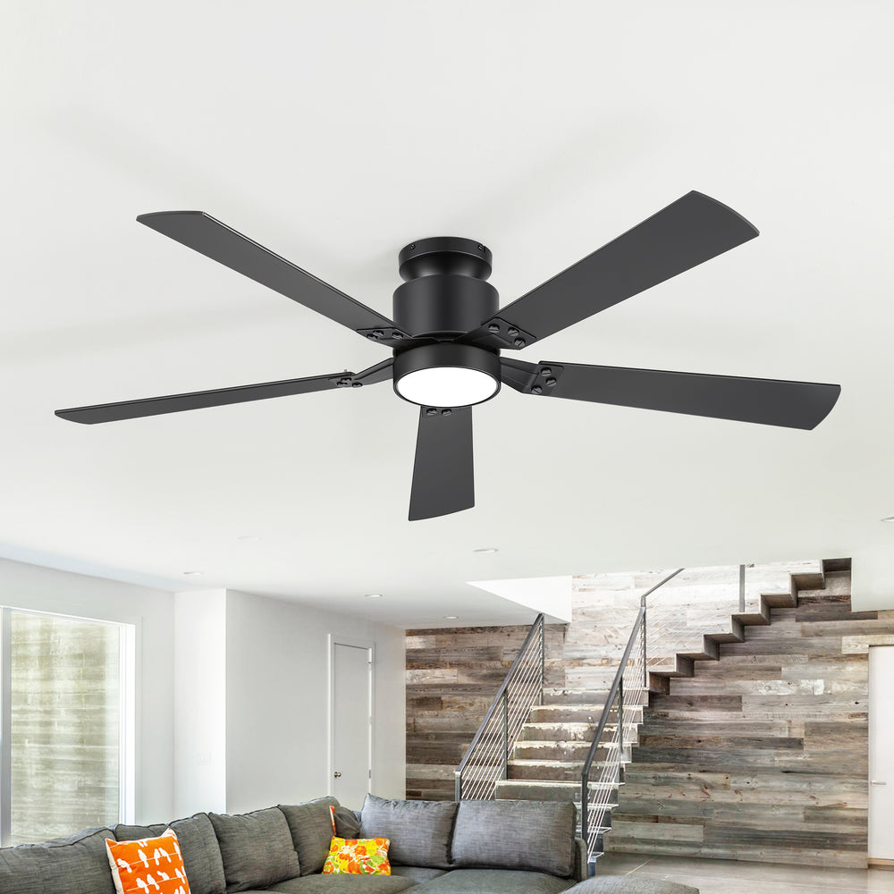 52-Inch Matte Black Ceiling Fan with RGB LED Light, 3 CCT 3000K/4000K/6000K, DC Motor 6-Speed Reversible, Remote Control with 2H Timer, Dual-Finish Blades