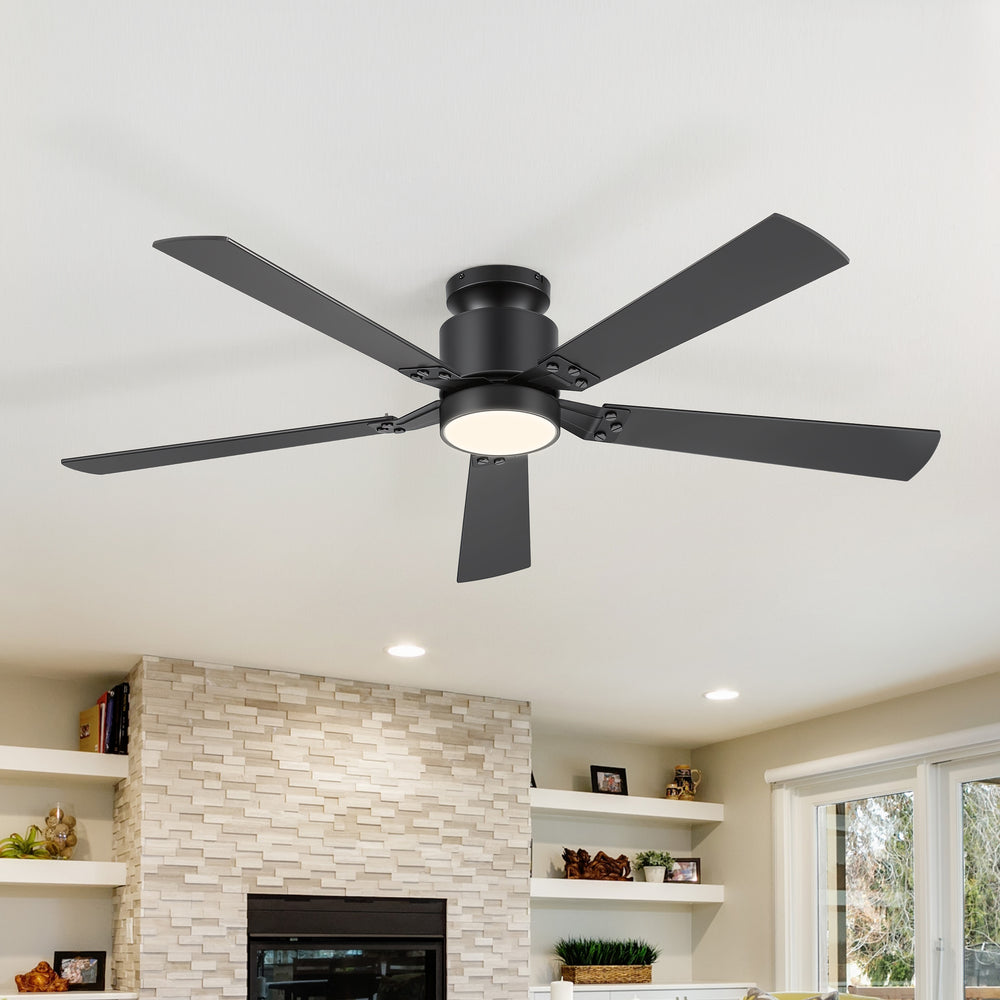 52-Inch Matte Black Ceiling Fan with RGB LED Light, 3 CCT 3000K/4000K/6000K, DC Motor 6-Speed Reversible, Remote Control with 2H Timer, Dual-Finish Blades