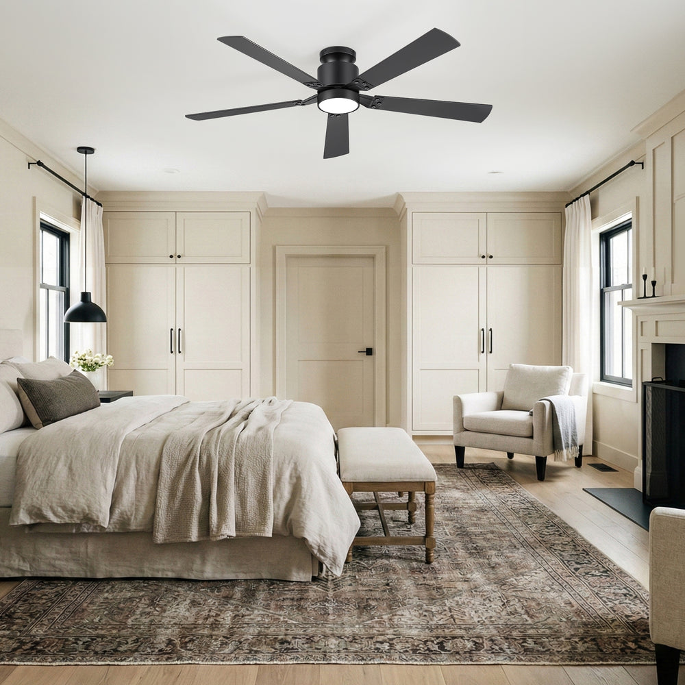52-Inch Matte Black Ceiling Fan with RGB LED Light, 3 CCT 3000K/4000K/6000K, DC Motor 6-Speed Reversible, Remote Control with 2H Timer, Dual-Finish Blades