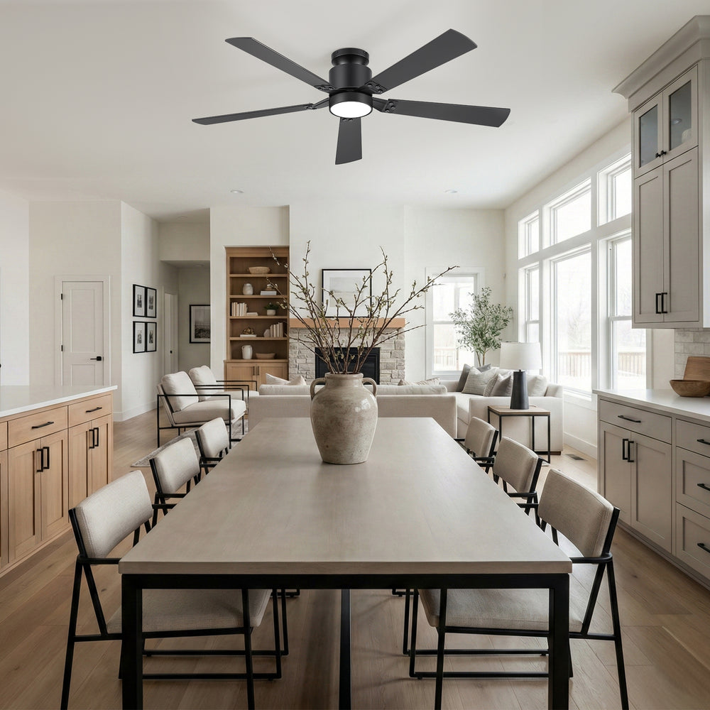 52-Inch Matte Black Ceiling Fan with RGB LED Light, 3 CCT 3000K/4000K/6000K, DC Motor 6-Speed Reversible, Remote Control with 2H Timer, Dual-Finish Blades