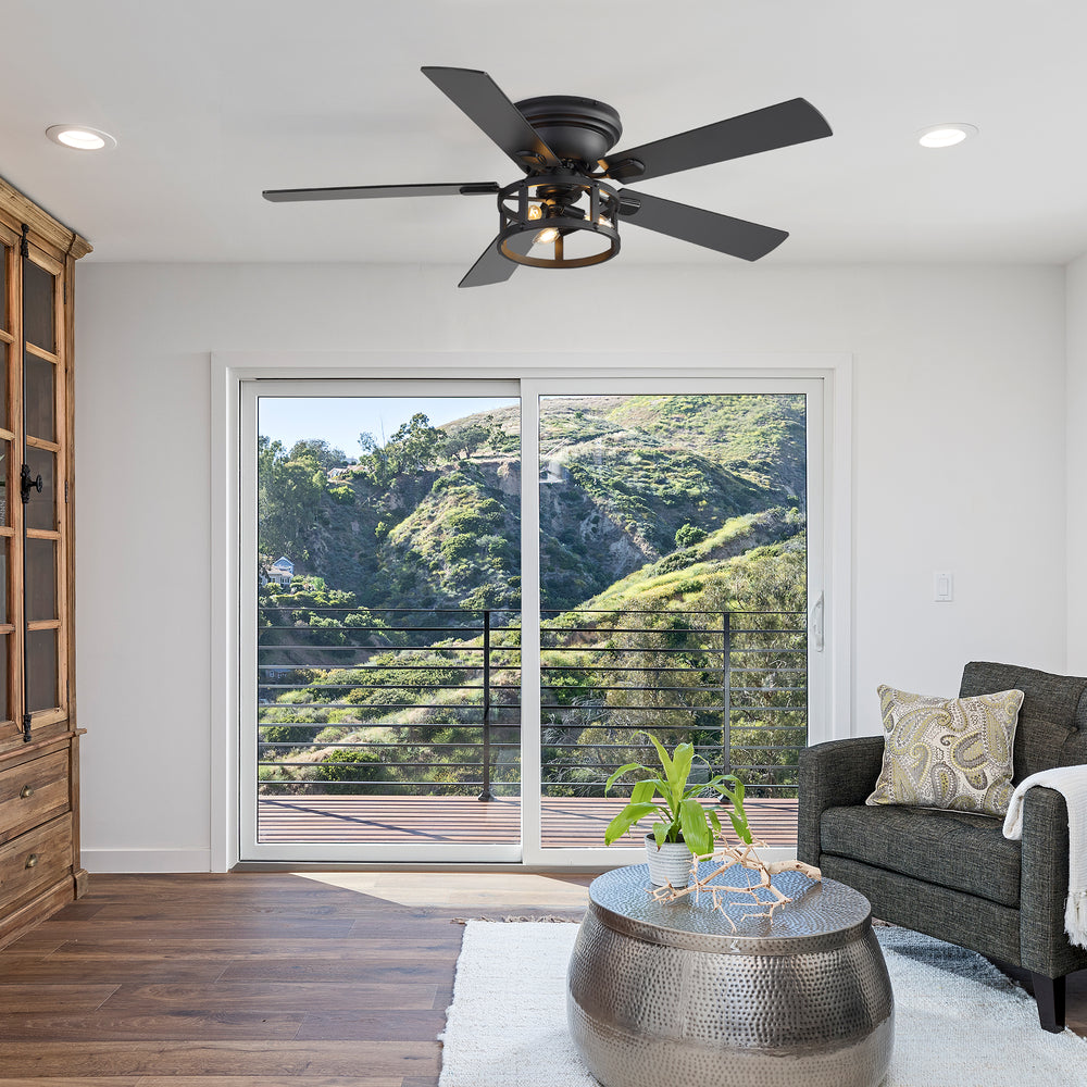 52" Ceiling Fan with Light, Matte Black Finish, Iron & Crystal Light Fixture, Dual-Sided Plywood Blades (Black/Dark Walnut), DC Motor, 6 Speeds, Reverse Function, Remote Control, Timer, E12 Bulb Base