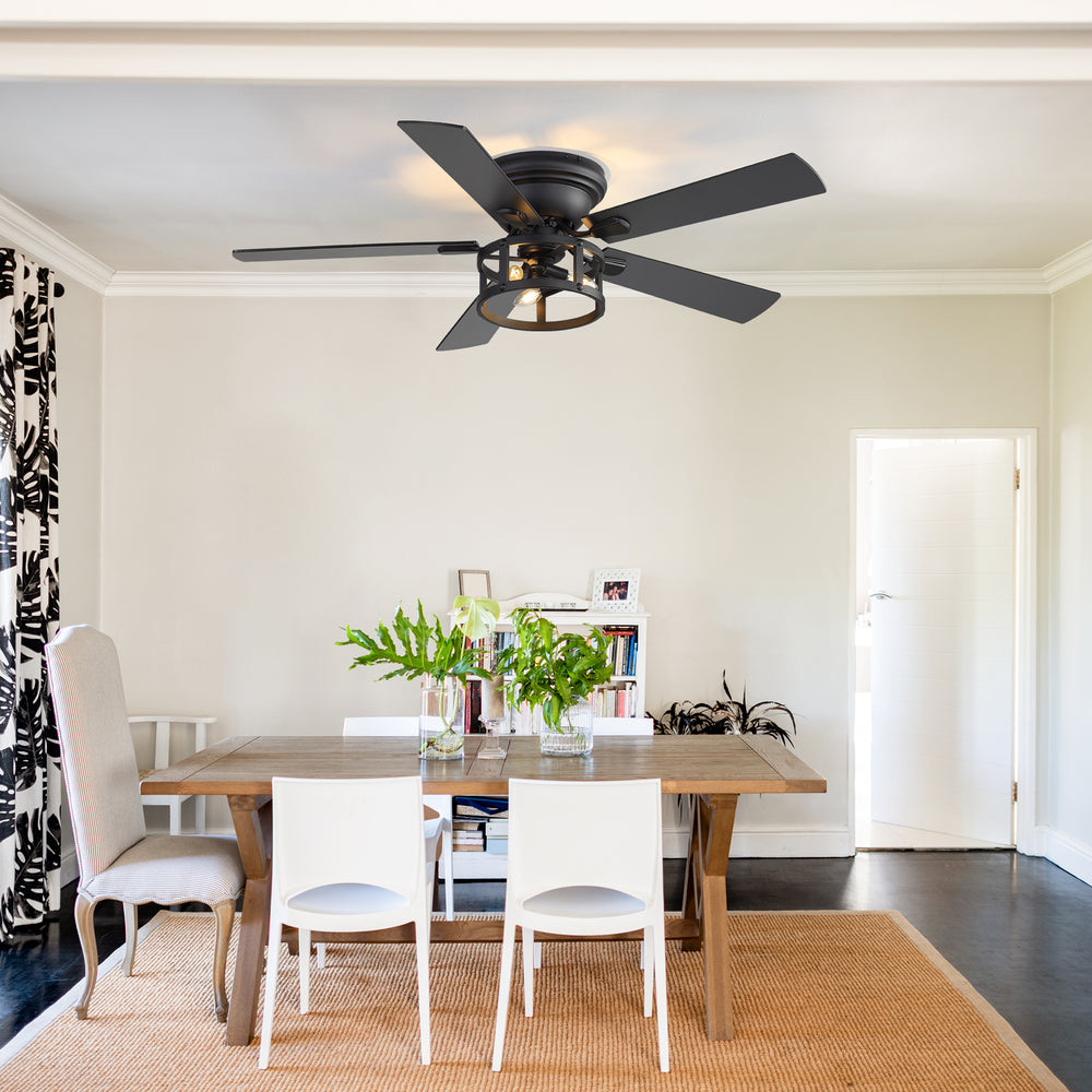 52" Ceiling Fan with Light, Matte Black Finish, Iron & Crystal Light Fixture, Dual-Sided Plywood Blades (Black/Dark Walnut), DC Motor, 6 Speeds, Reverse Function, Remote Control, Timer, E12 Bulb Base