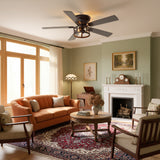 52" Ceiling Fan with Light, Matte Black Finish, Iron & Crystal Light Fixture, Dual-Sided Plywood Blades (Black/Dark Walnut), DC Motor, 6 Speeds, Reverse Function, Remote Control, Timer, E12 Bulb Base